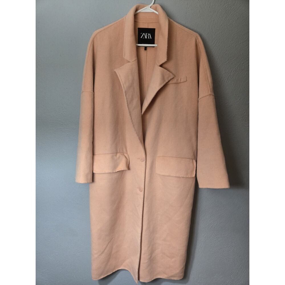 Zara Women’s Size Medium Oversize Peach Wool Blend Lapel Collar Coat